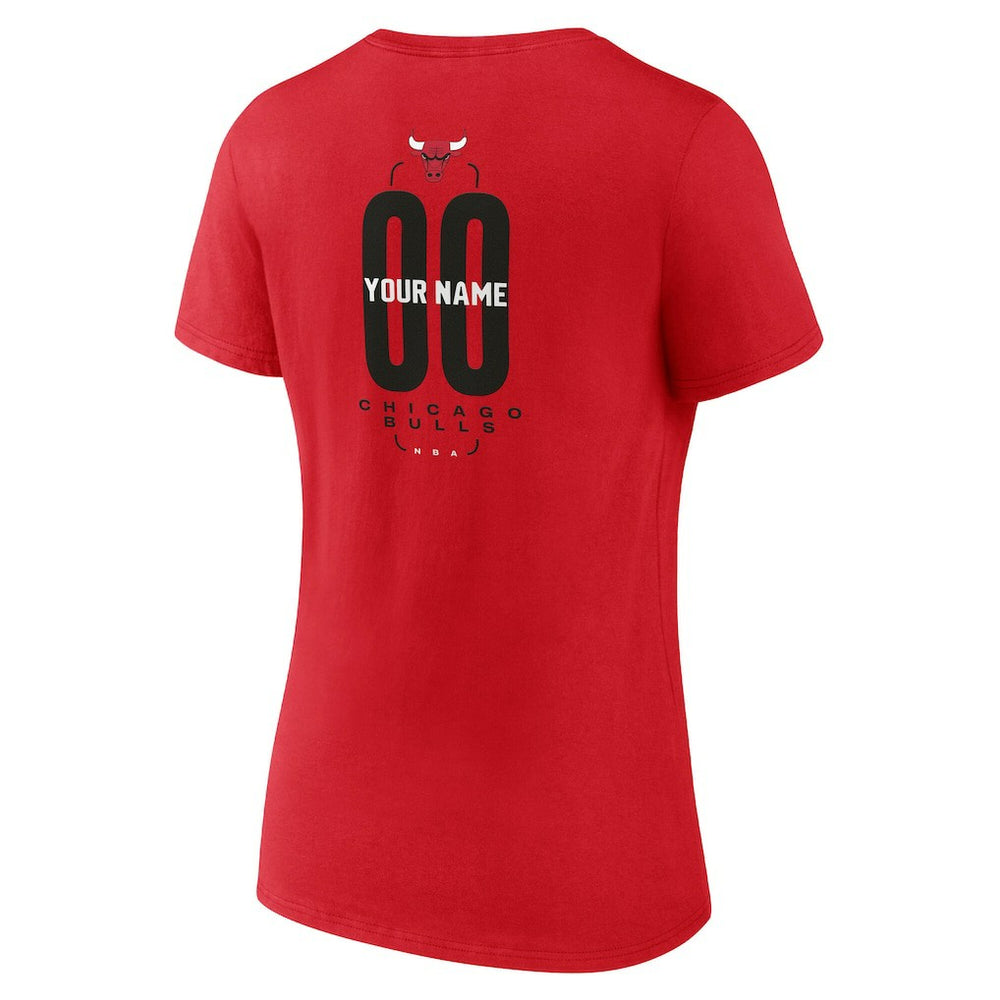 Chicago Bulls Women's Center Court Name & Number Custom V-Neck T-Shirt Red