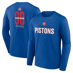 Detroit Pistons Center Court Name & Number Custom Long Sleeve T-Shirt Blue