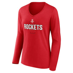 Houston Rockets Women's Center Court Name & Number Custom Long Sleeve V-Neck T-Shirt Red
