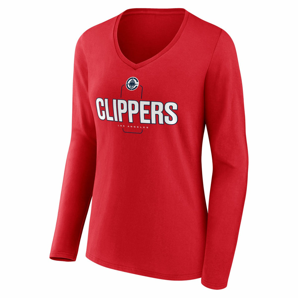 LA Clippers Women's Center Court Name & Number Custom Long Sleeve V-Neck T-Shirt Red