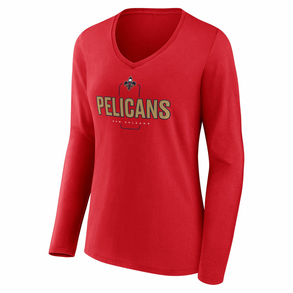New Orleans Pelicans Women's Center Court Name & Number Custom Long Sleeve V-Neck T-Shirt Red