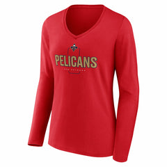 New Orleans Pelicans Women's Center Court Name & Number Custom Long Sleeve V-Neck T-Shirt Red