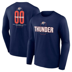 Oklahoma City Thunder Center Court Name & Number Custom Long Sleeve T-Shirt Navy