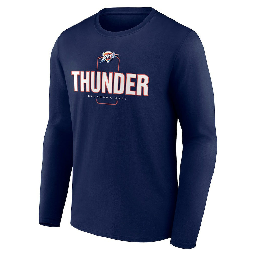 Oklahoma City Thunder Center Court Name & Number Custom Long Sleeve T-Shirt Navy