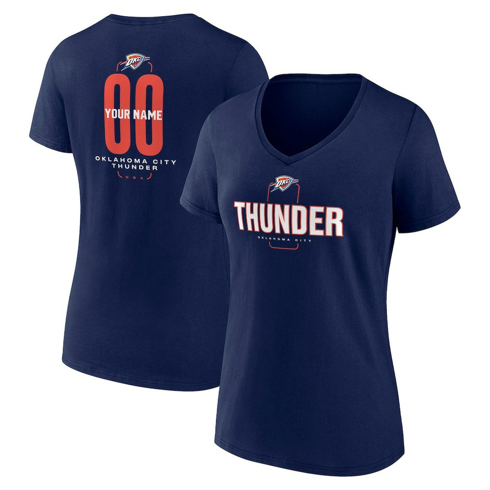 Oklahoma City Thunder Women's Center Court Name & Number Custom V-Neck T-Shirt Navy