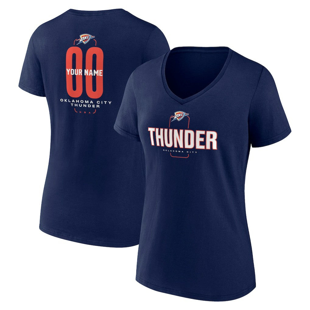 Oklahoma City Thunder Women's Center Court Name & Number Custom V-Neck T-Shirt Navy