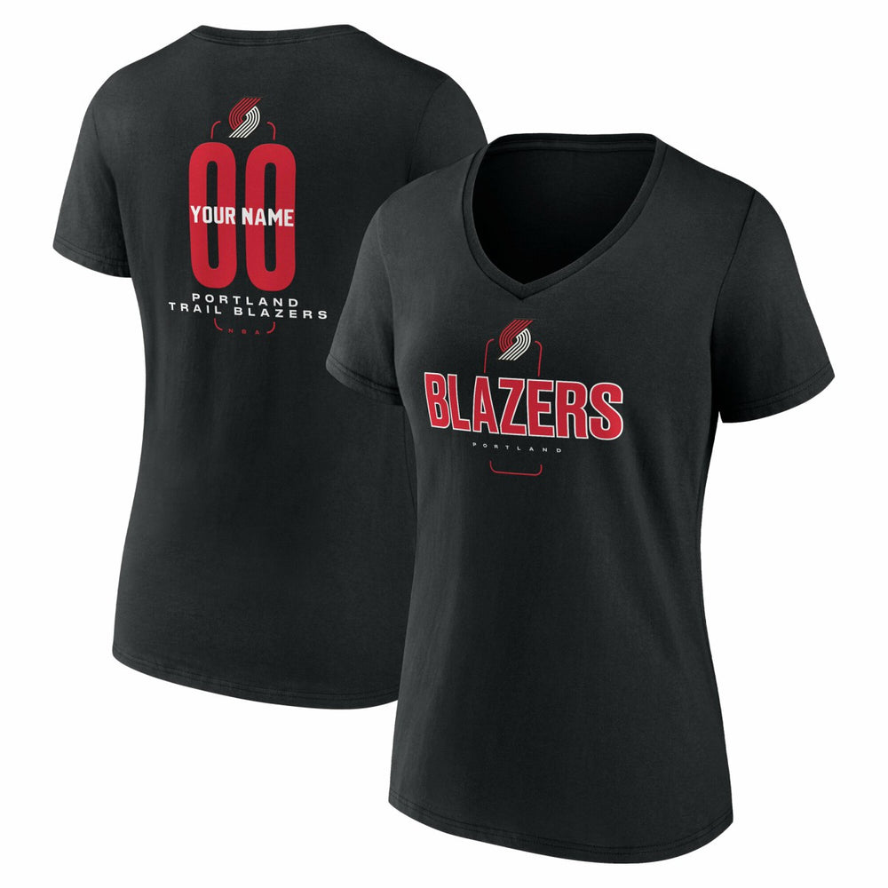 Portland Trail Blazers Women's Center Court Name & Number Custom V-Neck T-Shirt Black