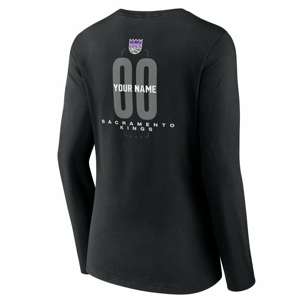 Sacramento Kings Women's Center Court Name & Number Custom Long Sleeve V-Neck T-Shirt Black