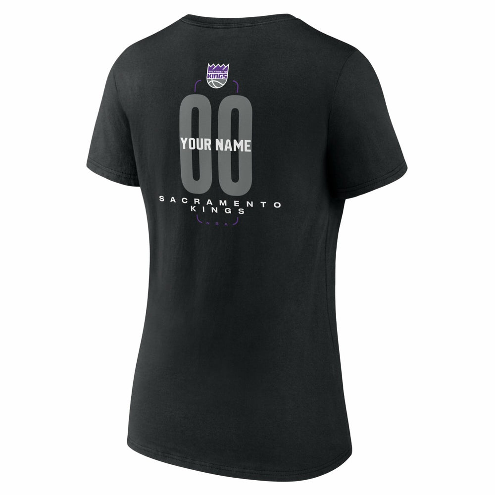 Sacramento Kings Women's Center Court Name & Number Custom V-Neck T-Shirt Black