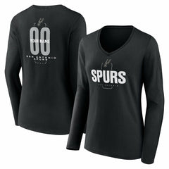 San Antonio Spurs Women's Center Court Name & Number Custom Long Sleeve V-Neck T-Shirt Black