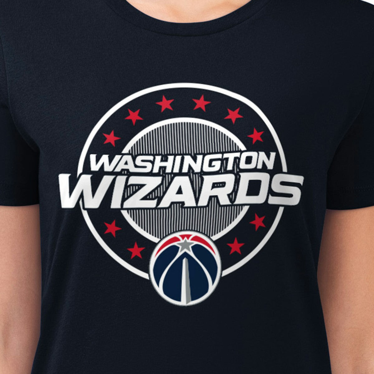 Washington Wizards G-III 4Her by Carl Banks Women's Super-Slim Lightweight Pinstripe Circle Graphic T-Shirt Navy