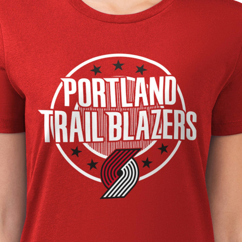 Portland Trail Blazers G-III 4Her by Carl Banks Women's Super-Slim Lightweight Pinstripe Circle Graphic T-Shirt Red