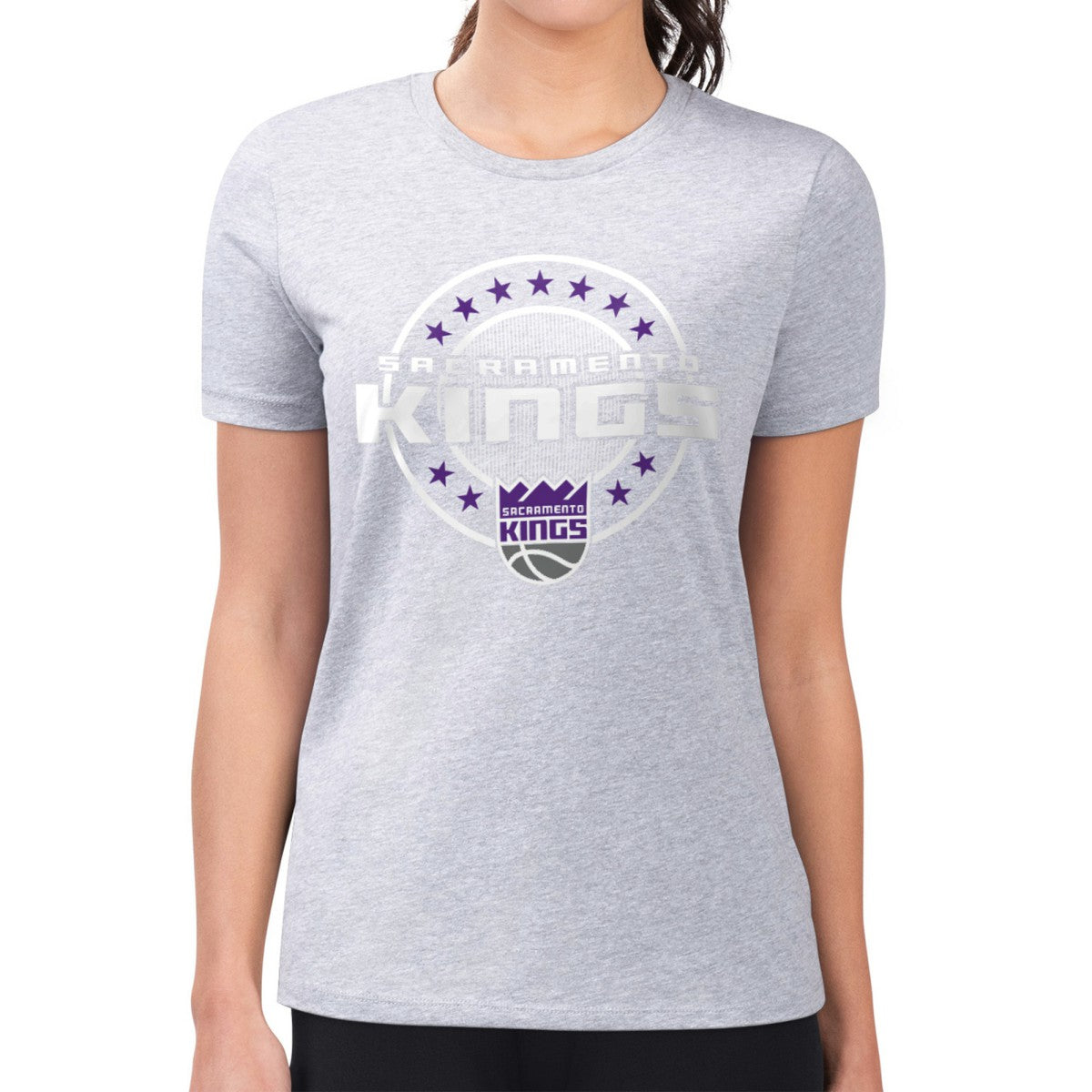 Sacramento Kings G-III 4Her by Carl Banks Women's Super-Slim Lightweight Pinstripe Circle Graphic T-Shirt Gray