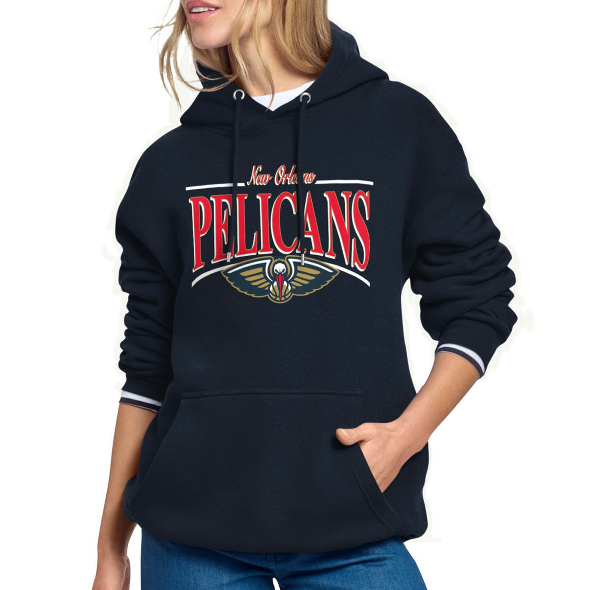 New Orleans Pelicans Starter Women's Arch Stripe Fleece Hoodie Navy