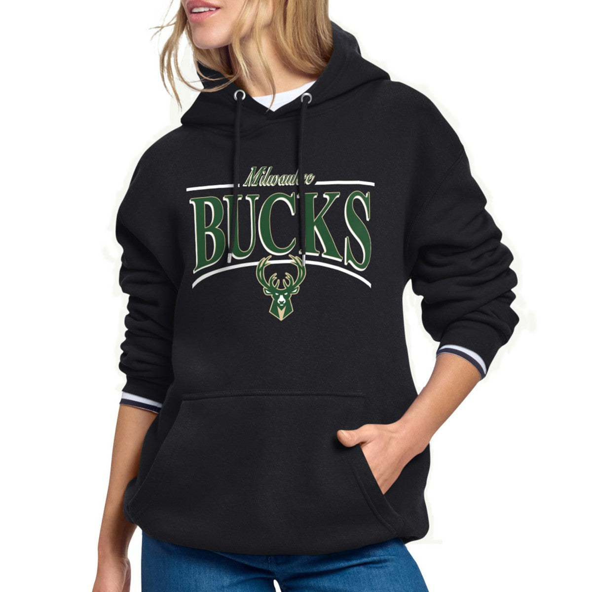Milwaukee Bucks Starter Women's Arch Stripe Fleece Hoodie Black