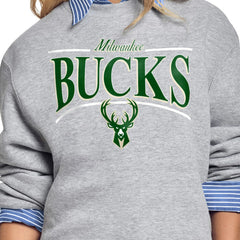 Milwaukee Bucks Starter Women's Arch Stripe Fleece Crewneck Sweatshirt Gray