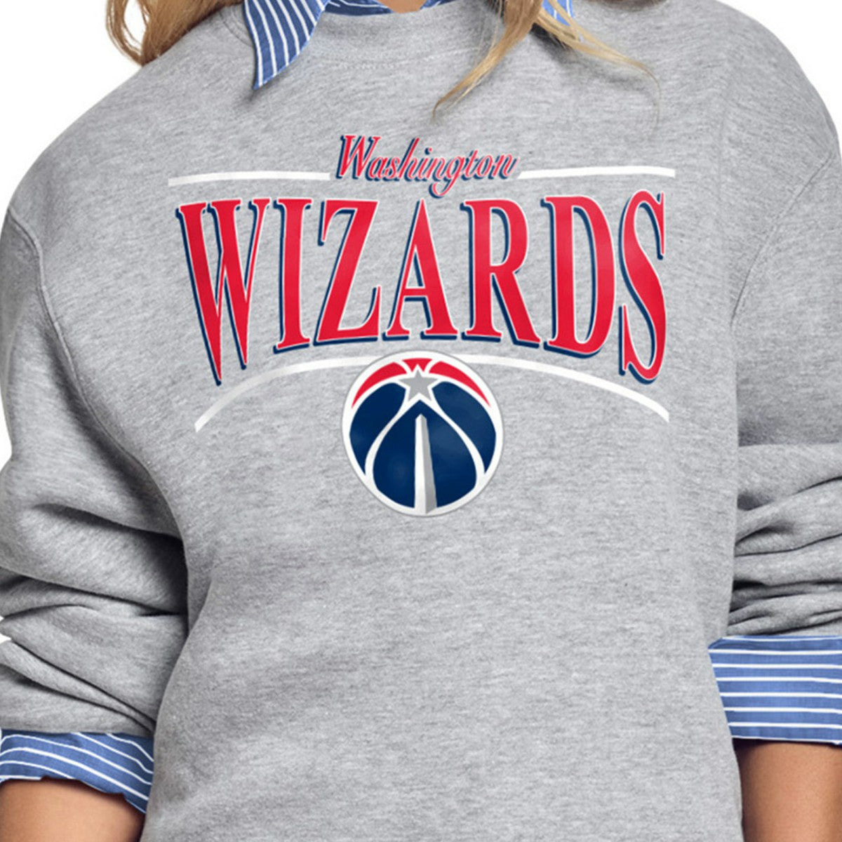 Washington Wizards Starter Women's Arch Stripe Fleece Crewneck Sweatshirt Gray