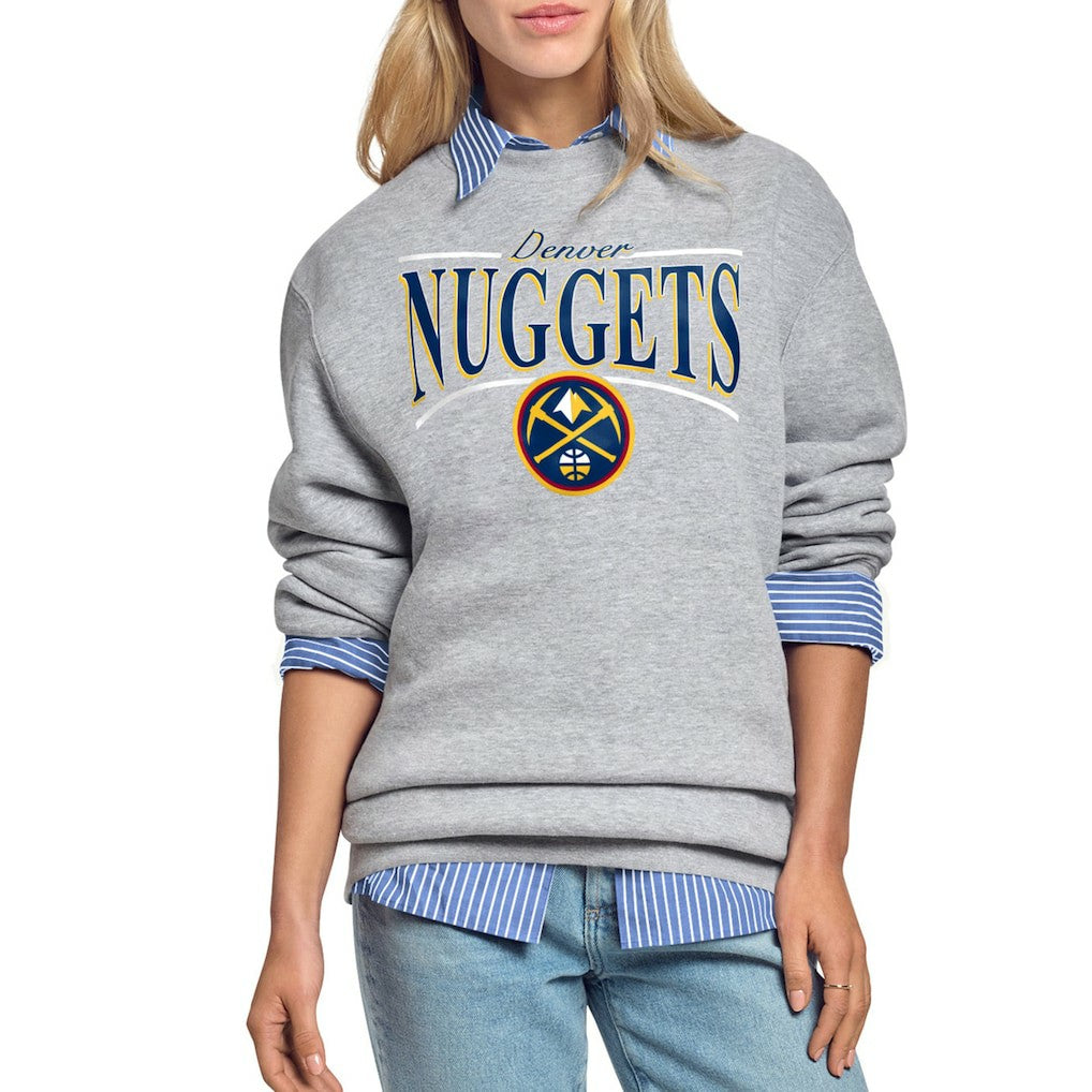 Denver Nuggets Starter Women's Arch Stripe Fleece Crewneck Sweatshirt Gray