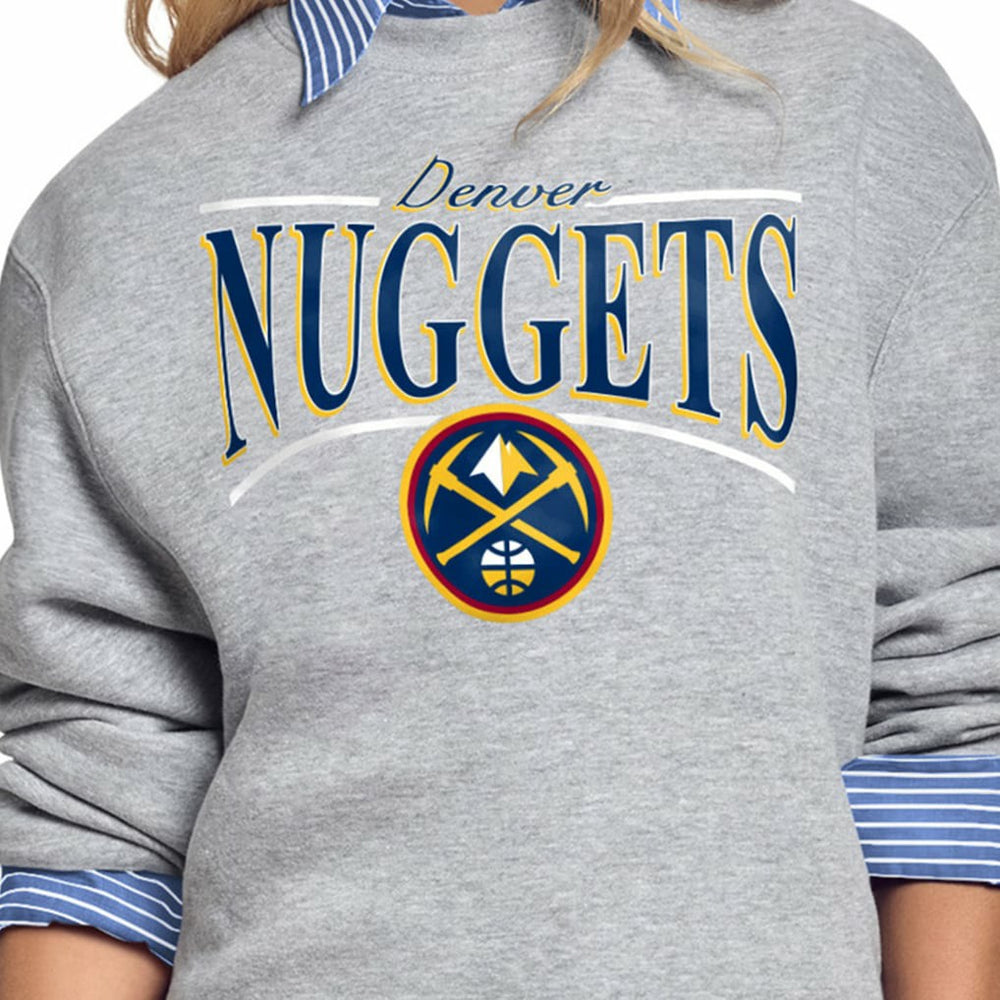 Denver Nuggets Starter Women's Arch Stripe Fleece Crewneck Sweatshirt Gray