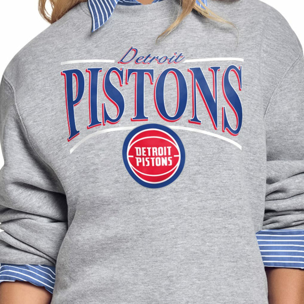 Detroit Pistons Starter Women's Arch Stripe Fleece Crewneck Sweatshirt Gray
