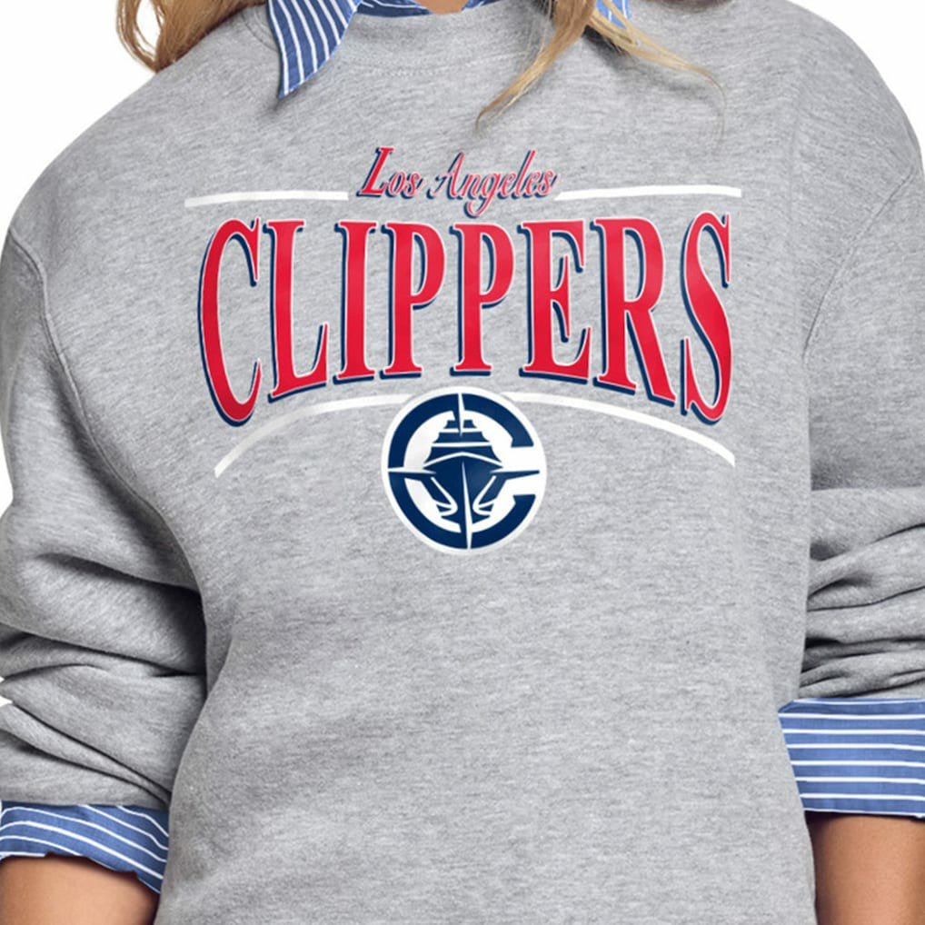 LA Clippers Starter Women's Arch Stripe Fleece Crewneck Sweatshirt Gray
