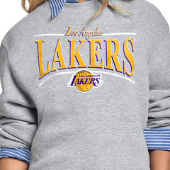 Los Angeles Lakers Starter Women's Arch Stripe Fleece Crewneck Sweatshirt Gray