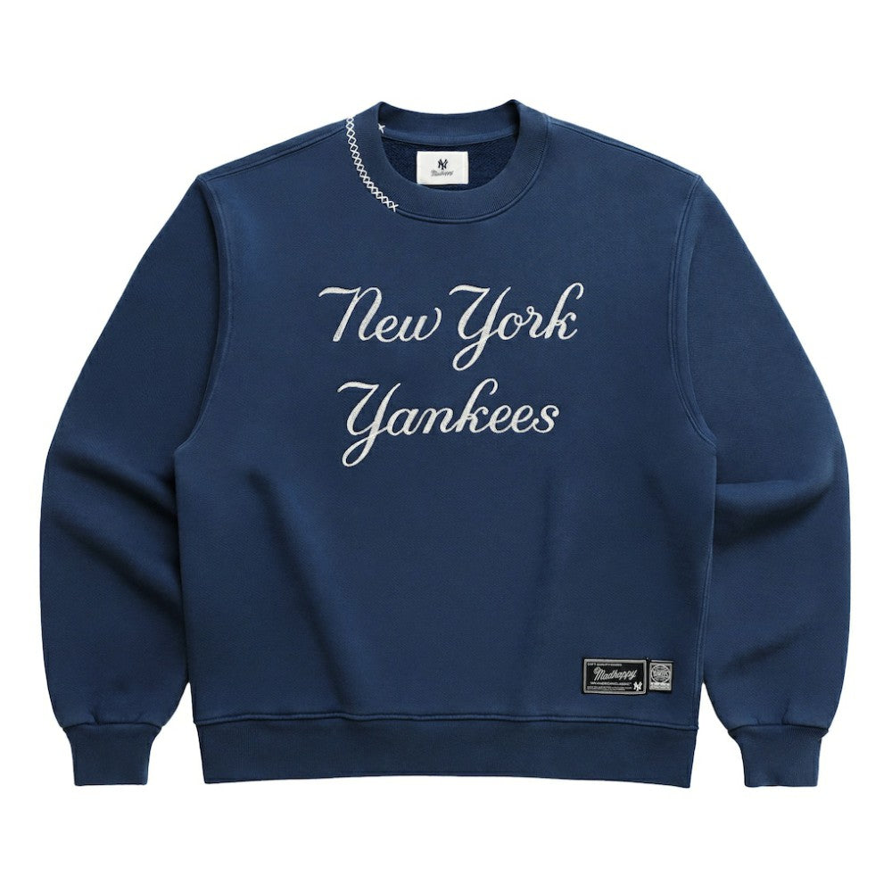 New York Yankees Madhappy Unisex Script Fleece Sweatshirt - Blue - MLB Lifestyle
