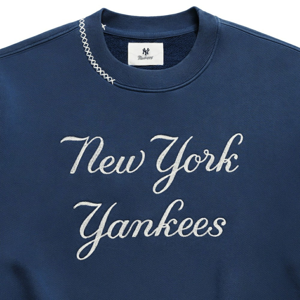 New York Yankees Madhappy Unisex Script Fleece Sweatshirt - Blue - MLB Lifestyle