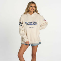New York Yankees The Wild Collective Women's Oversized Cord Hoodie - Cream - MLB Discount