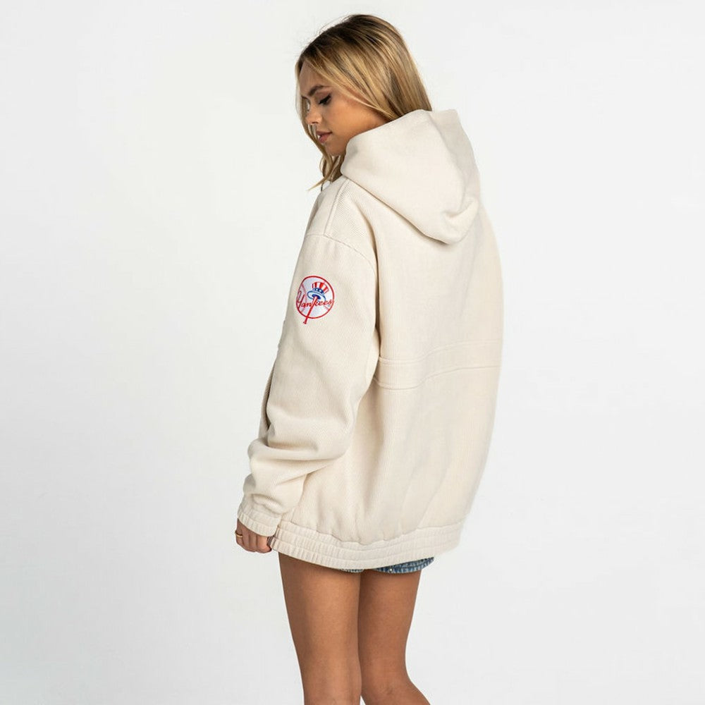 New York Yankees The Wild Collective Women's Oversized Cord Hoodie - Cream - MLB Discount