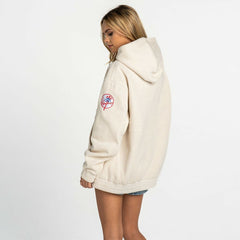 New York Yankees The Wild Collective Women's Oversized Cord Hoodie - Cream - MLB Discount