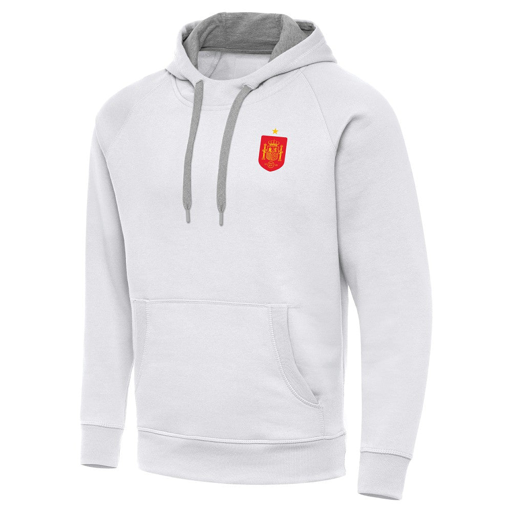 Spain National Team Antigua Takeover Fleece Raglan Hoodie White
