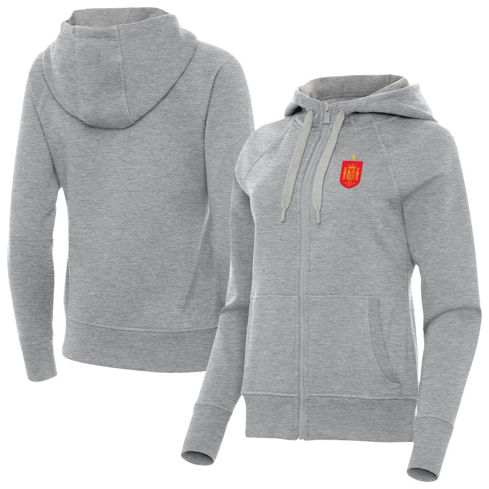 Spain National Team Antigua Women's Takeover Fleece Raglan Full-Zip Hoodie Heather Gray