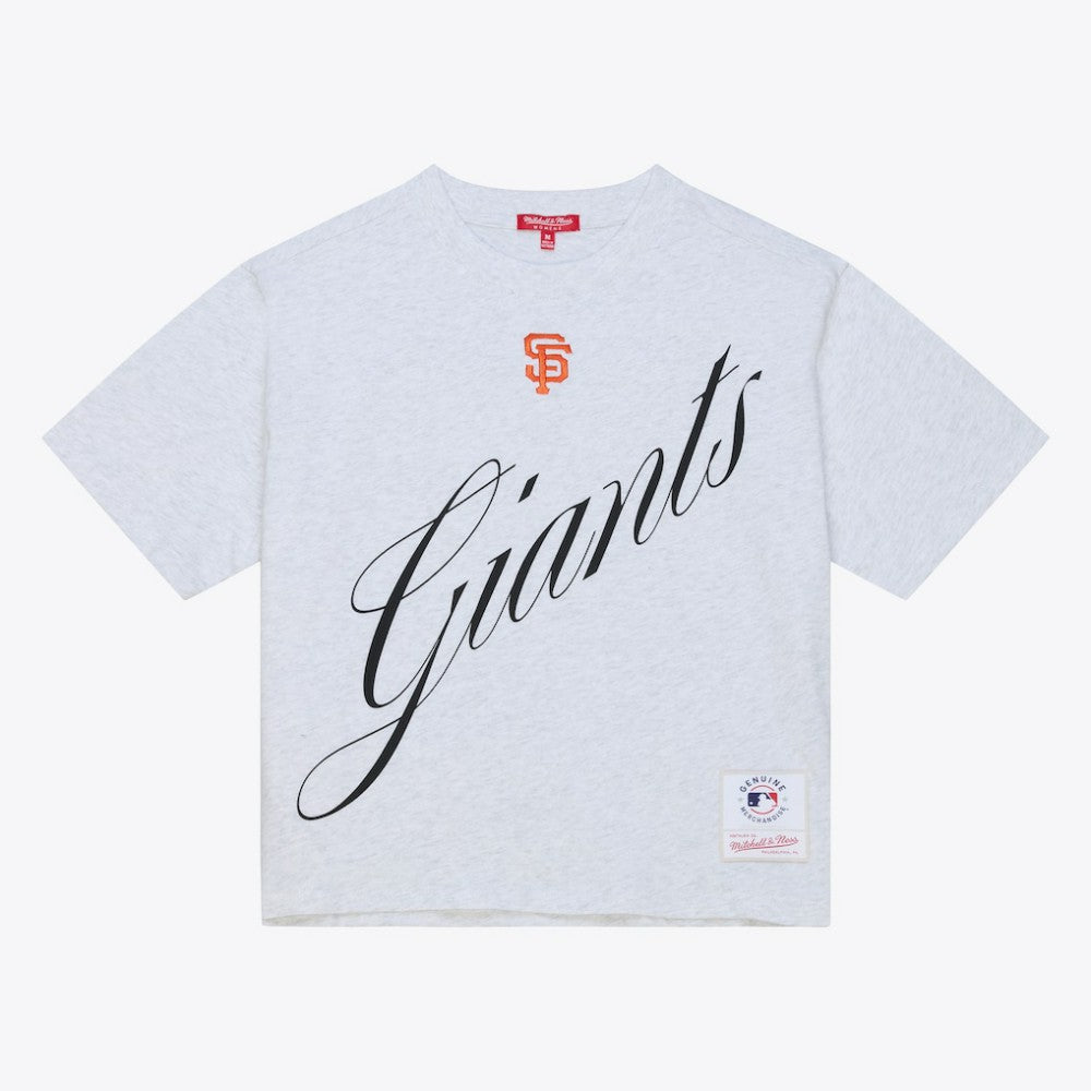 San Francisco Giants Mitchell & Ness Women's Script Cropped Boxy T-Shirt - Heather Gray - Mitchell & Ness Online