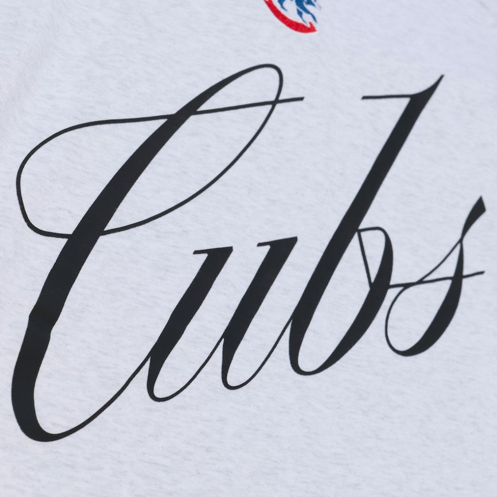 Chicago Cubs Mitchell & Ness Women's Script Cropped Boxy T-Shirt - Heather Gray - Mitchell & Ness Lifestyle