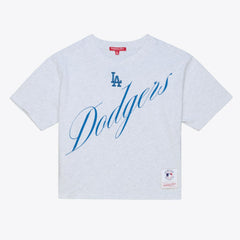 Los Angeles Dodgers Mitchell & Ness Women's Script Cropped Boxy T-Shirt - Heather Gray - Mitchell & Ness Discount