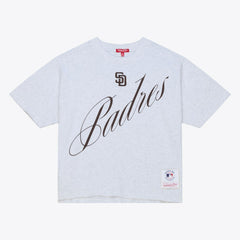 San Diego Padres Mitchell & Ness Women's Script Cropped Boxy T-Shirt - Heather Gray - Mitchell & Ness Sale