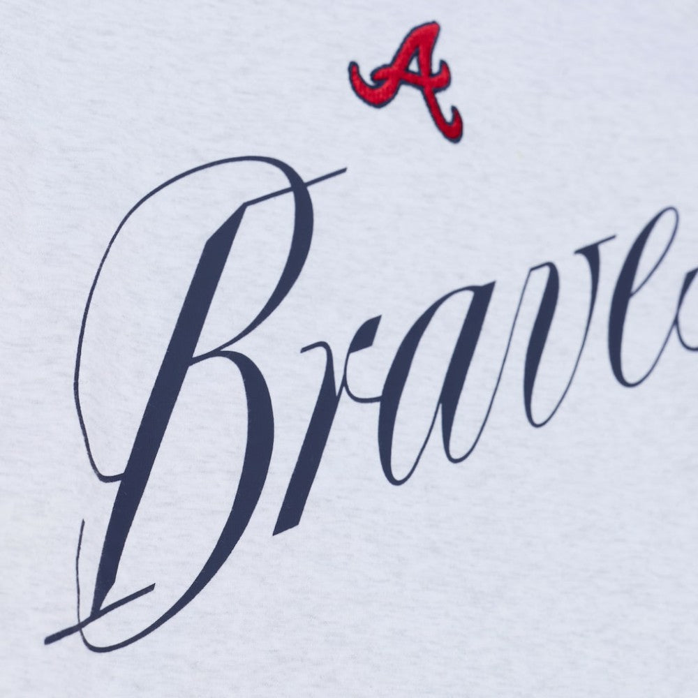Atlanta Braves Mitchell & Ness Women's Script Cropped Boxy T-Shirt - Heather Gray - Mitchell & Ness on Sale