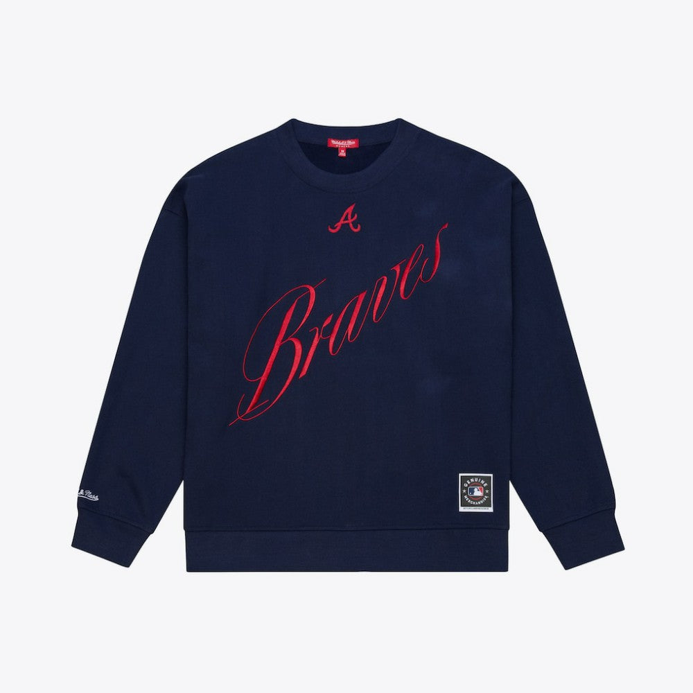 Atlanta Braves Mitchell & Ness Women's Script Sweatshirt - Navy - Mitchell & Ness Discount