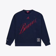 Atlanta Braves Mitchell & Ness Women's Script Sweatshirt - Navy - Mitchell & Ness Discount
