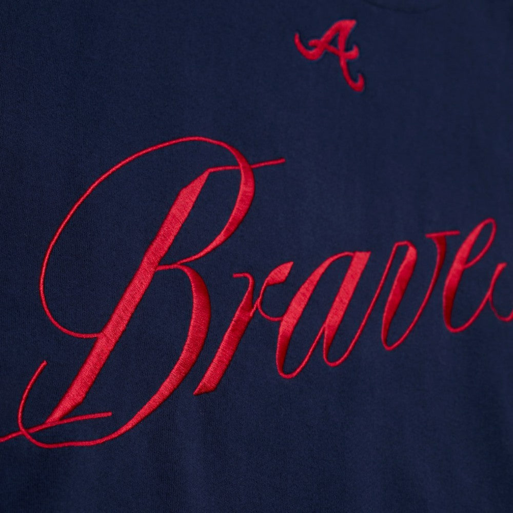 Atlanta Braves Mitchell & Ness Women's Script Sweatshirt - Navy - Mitchell & Ness Discount