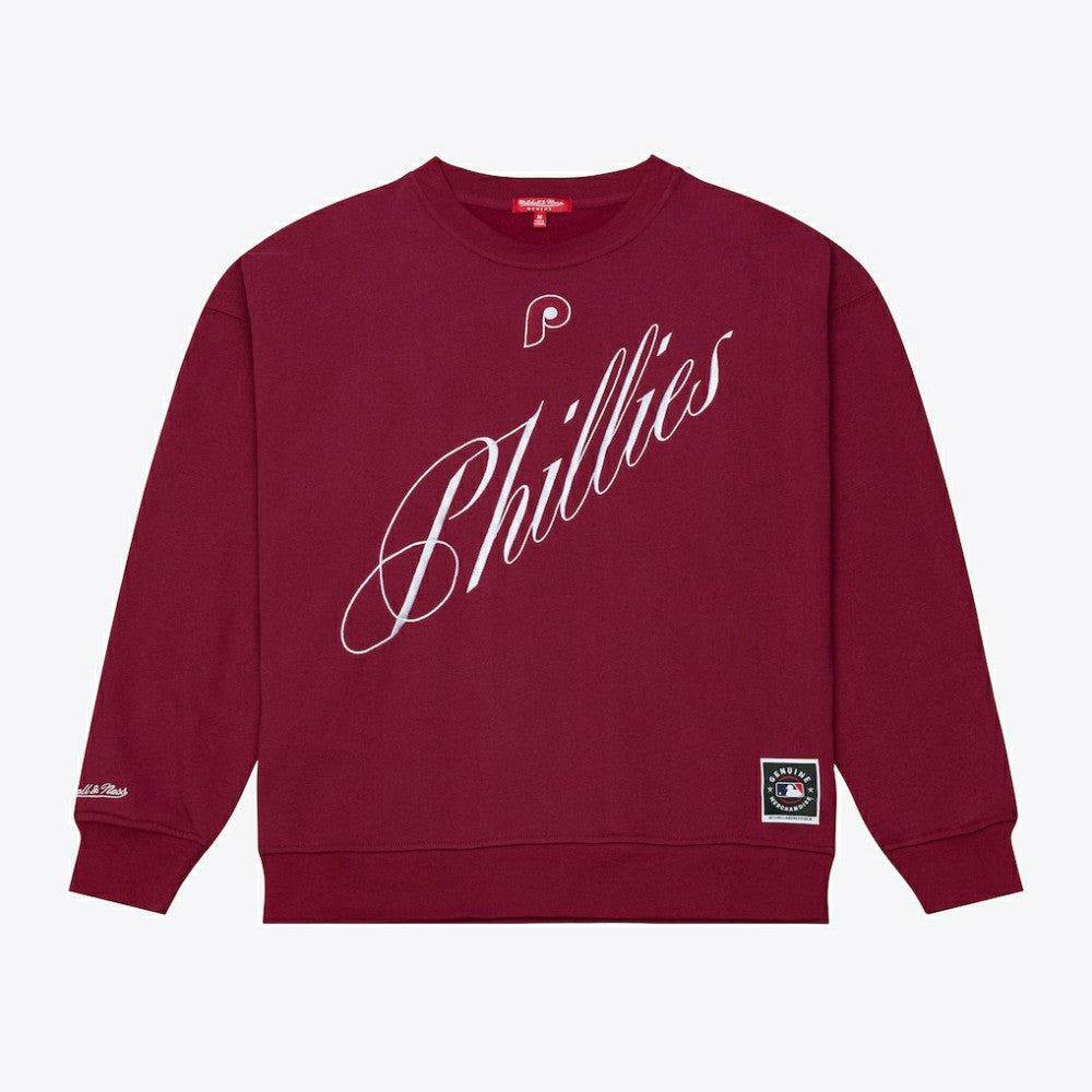 Philadelphia Phillies Mitchell & Ness Women's Script Sweatshirt - Burgundy - Mitchell & Ness Sale