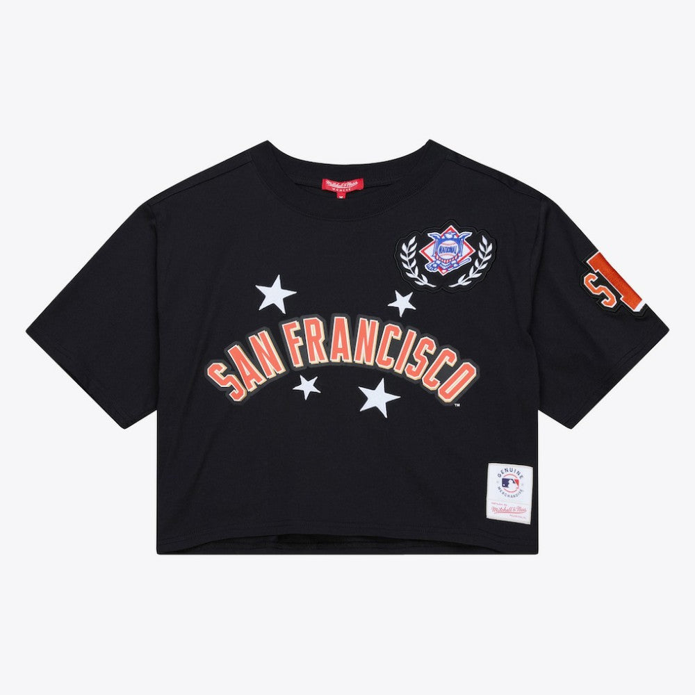 San Francisco Giants Mitchell & Ness Women's Pep Rally Cropped Boxy T-Shirt - Black - Mitchell & Ness on Sale
