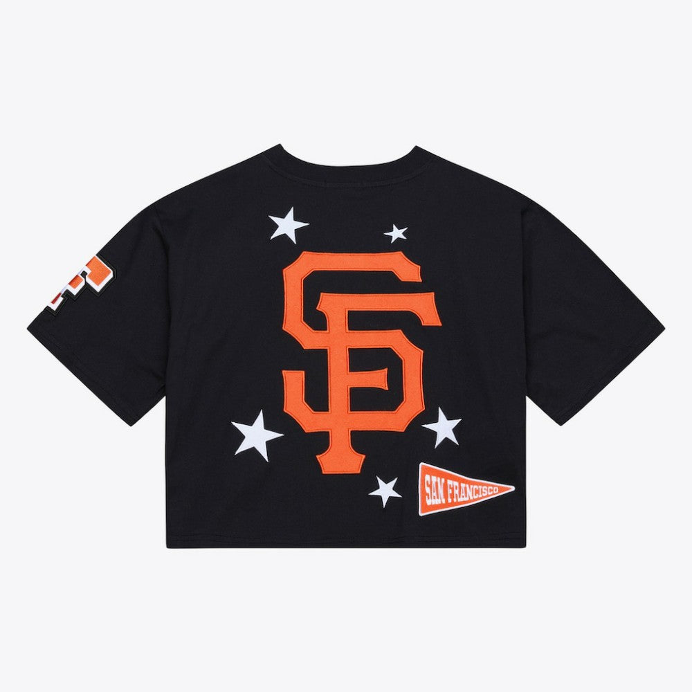 San Francisco Giants Mitchell & Ness Women's Pep Rally Cropped Boxy T-Shirt - Black - Mitchell & Ness on Sale