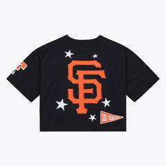 San Francisco Giants Mitchell & Ness Women's Pep Rally Cropped Boxy T-Shirt - Black - Mitchell & Ness on Sale
