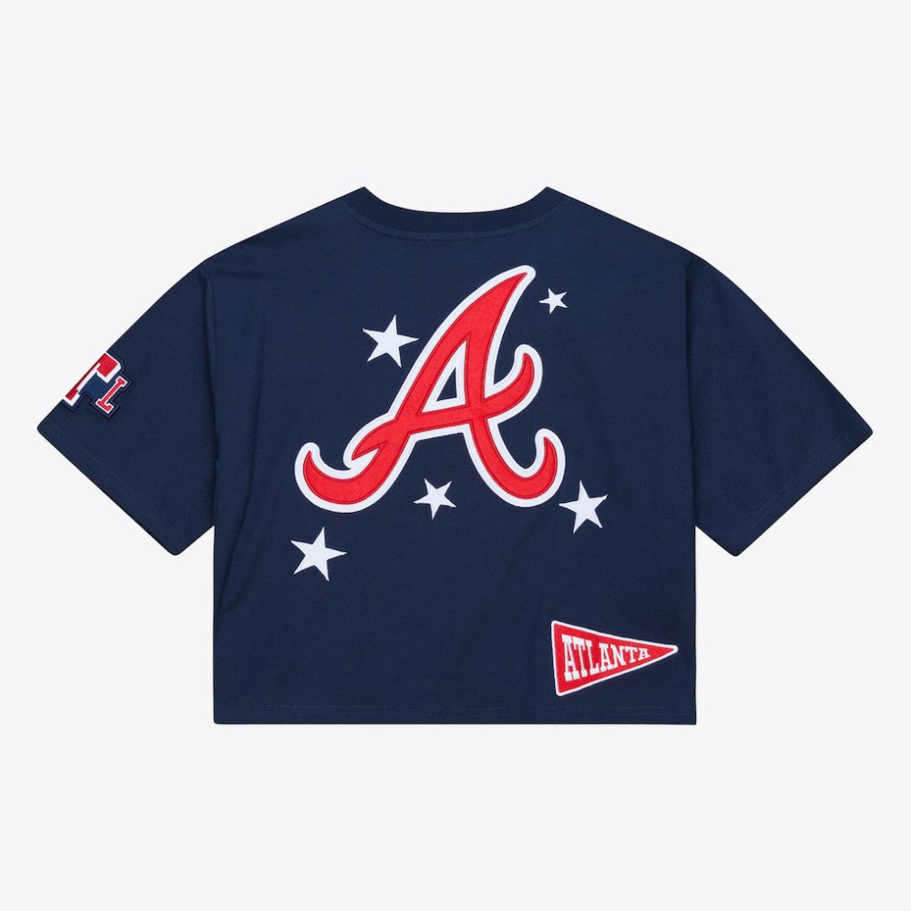 Atlanta Braves Mitchell & Ness Women's Pep Rally Cropped Boxy T-Shirt - Navy - Mitchell & Ness Discount