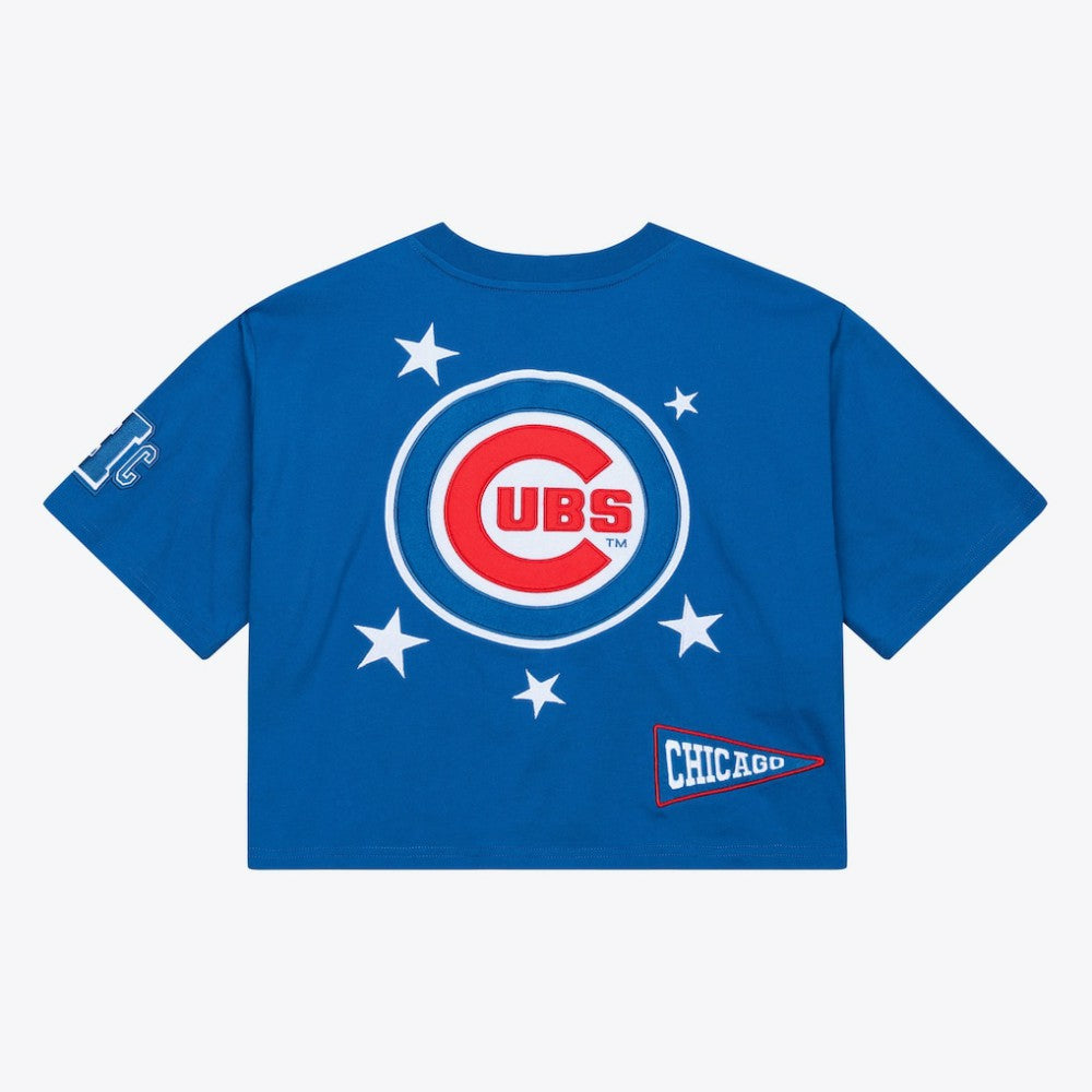 Chicago Cubs Mitchell & Ness Women's Pep Rally Cropped Boxy T-Shirt - Royal - Mitchell & Ness on Sale