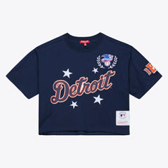 Detroit Tigers Mitchell & Ness Women's Pep Rally Cropped Boxy T-Shirt - Navy - Mitchell & Ness on Sale