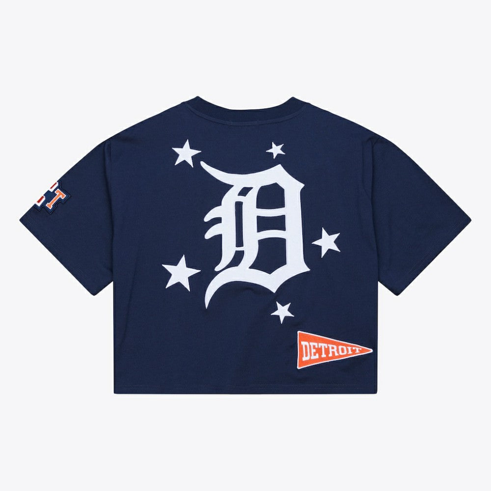 Detroit Tigers Mitchell & Ness Women's Pep Rally Cropped Boxy T-Shirt - Navy - Mitchell & Ness on Sale