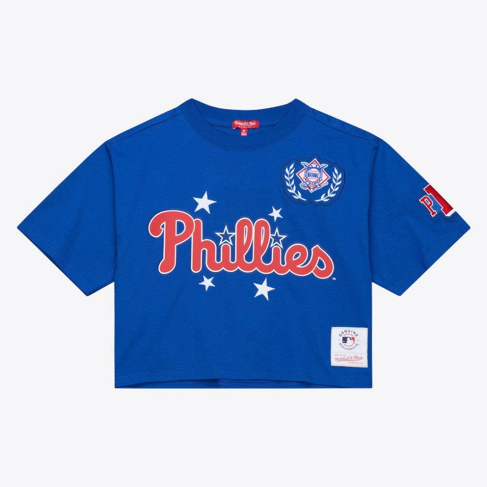 Philadelphia Phillies Mitchell & Ness Women's Pep Rally Cropped Boxy T-Shirt - Royal - Mitchell & Ness Sale